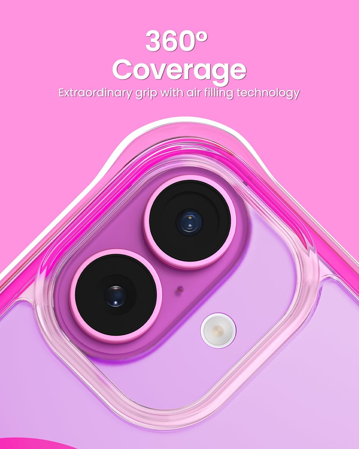 ORNARTO Air Case for iPhone 16 Clear, Compatible with MagSafe, Military-Grade Drop Protection Cover with Built-in Air-Hot Pink - Image 4