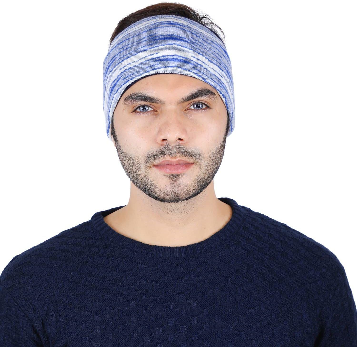 KinderTales® Unisex Cotton Headband for Running, Gym & Yoga (Blue) | Non-Slip Breathable Sweatband | Stretchable Knitted Cotton Headscarf for Sports & Outdoor Workouts
