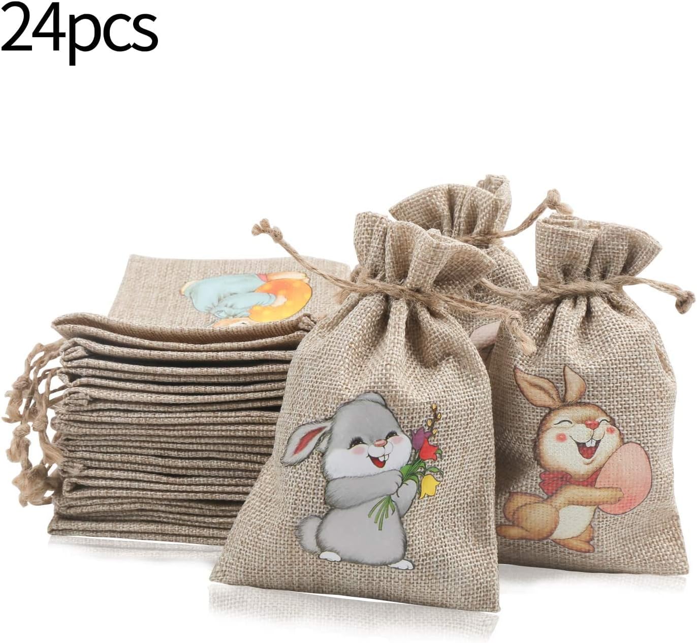 STEFORD Easter Burlap Drawstring Gift Bags,24 PCS Easter Jute Linen Burlap Treat Candy Bags for Party Favors Supplies image 3