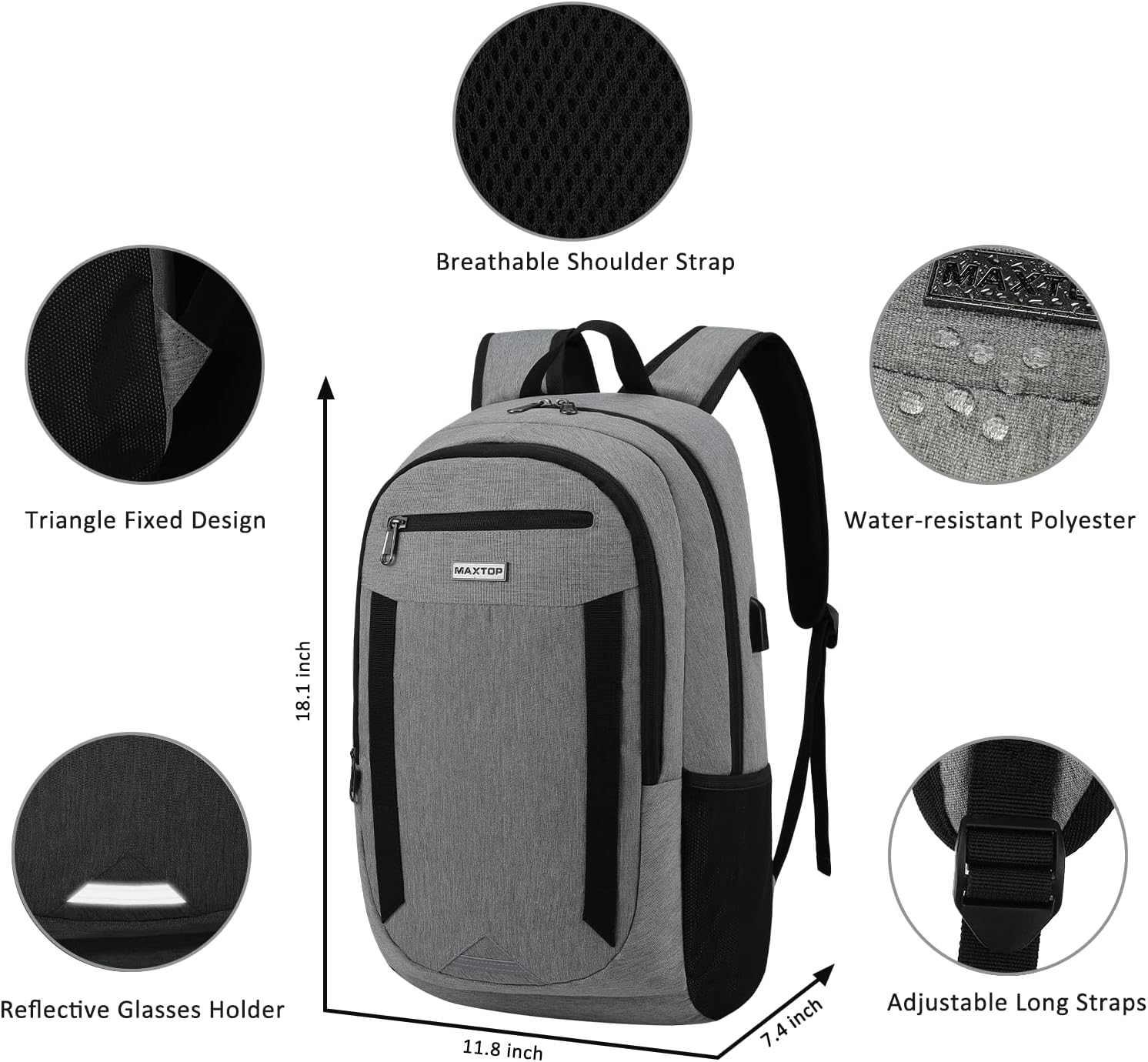 MAXTOP Travel Laptop Backpack Business Backpacks with USB Charging Port Water Resistant School College Bookbag - Image 5