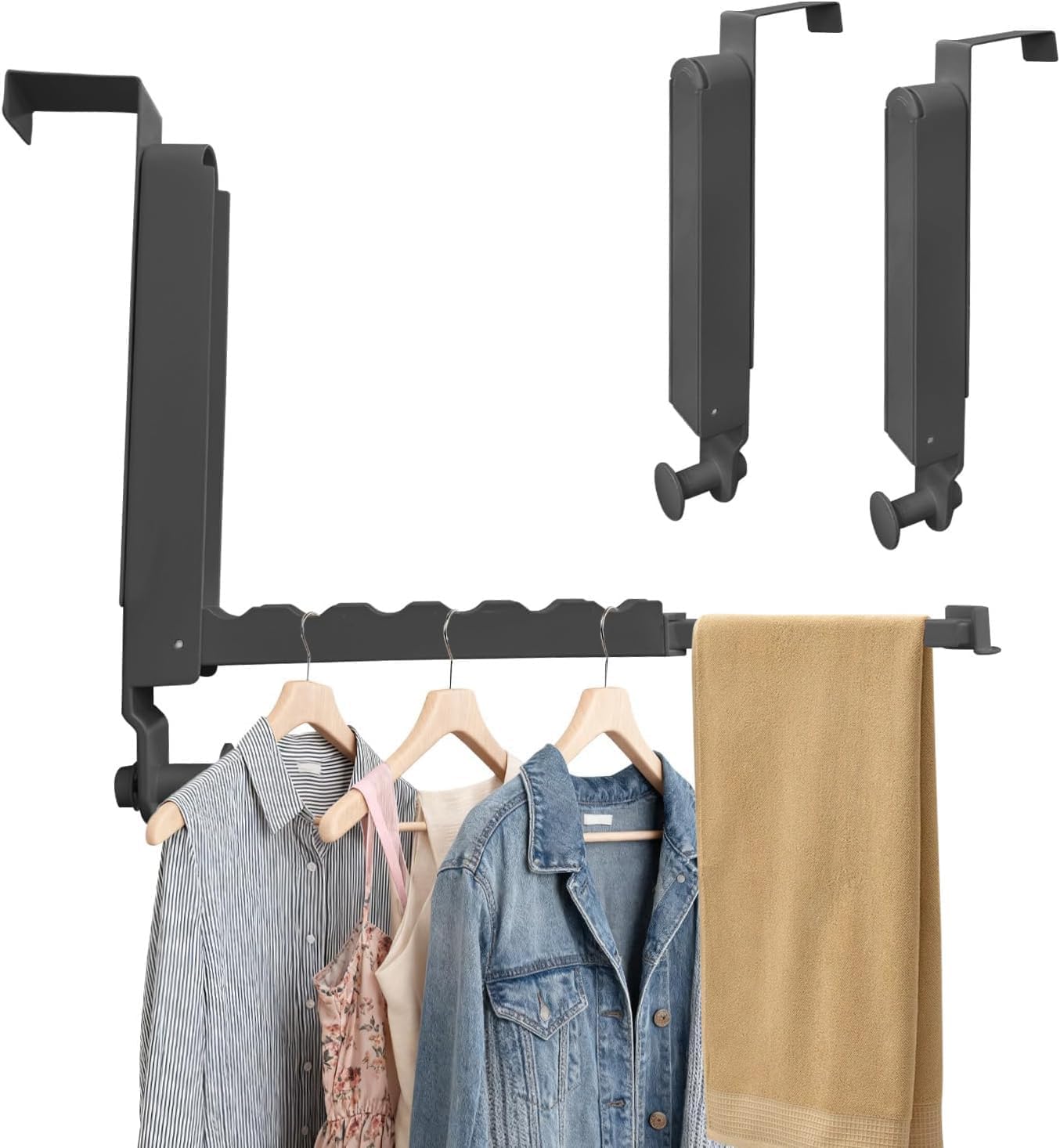 Over The Door Drying Rack, 2 Pack Space-Saving Over The Door Clothes Hanger with Retractable Rod, Collapsible Hanging Storage Rack for Laundry, Bedroom, Bathroom (Gun Grey)
