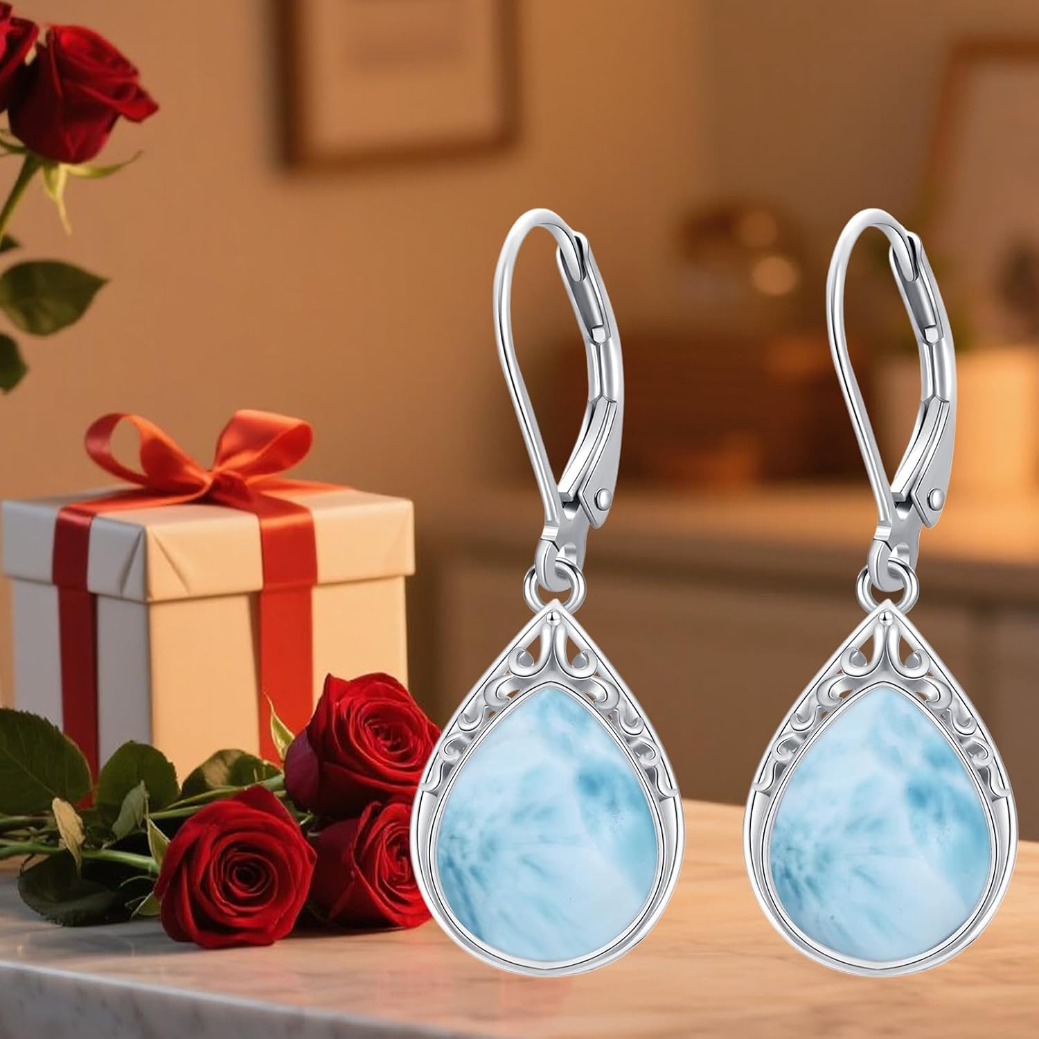 HPQQ Teardrop Earrings for Women Celtic Filigree Drop Earrings Sterling Silver Leverback Jewelry Mother's Day Gifts for Women Mom