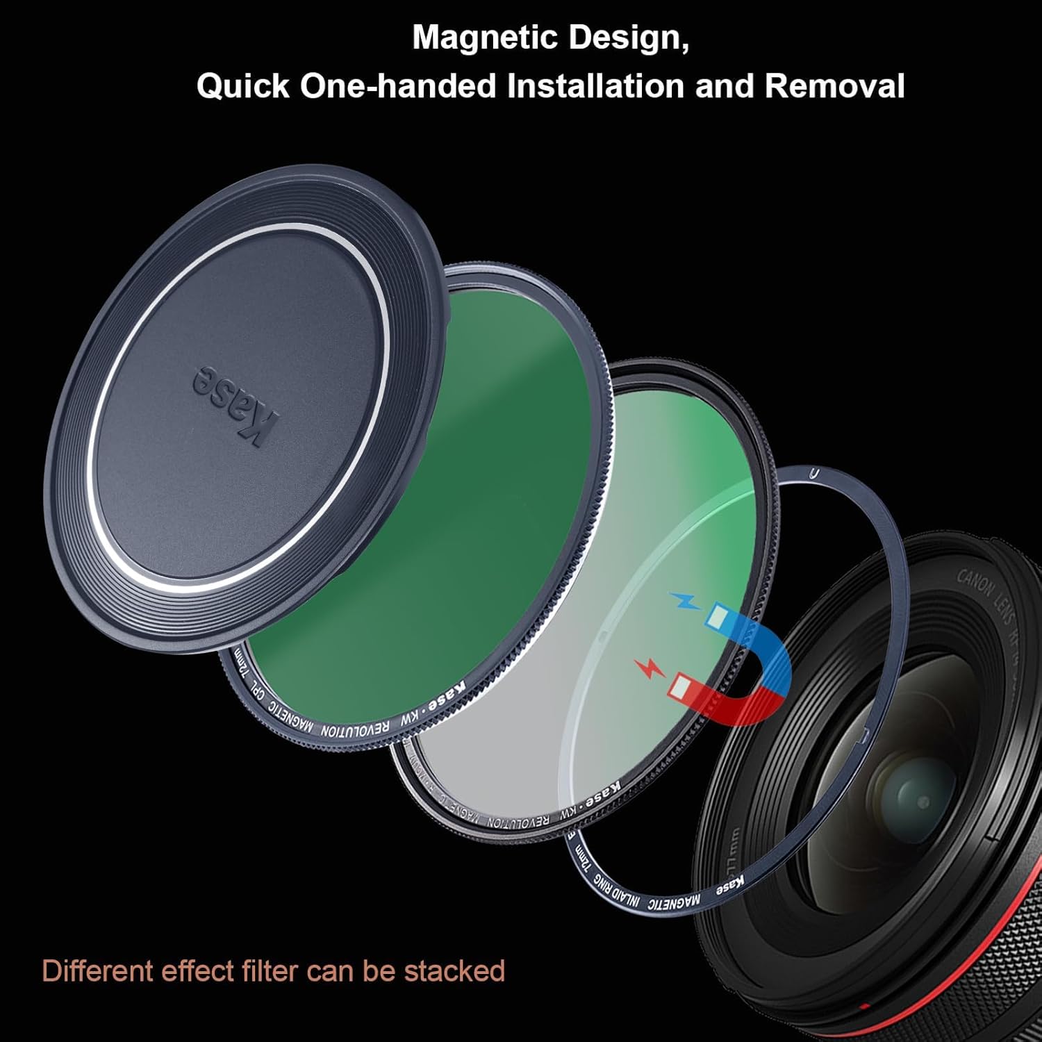 Kase 72mm Magnetic Wolverine Revolution Plus Entry Filters Kit Includes CPL UV Lens Cap & Filter Bag, Shockproof Tempered Optical Glass & Color Coded Rings