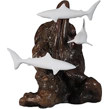 Shark Trio Miniature Sculpture by John Perry 3 in Long Pellucida on Polished burlwood Base. Signed