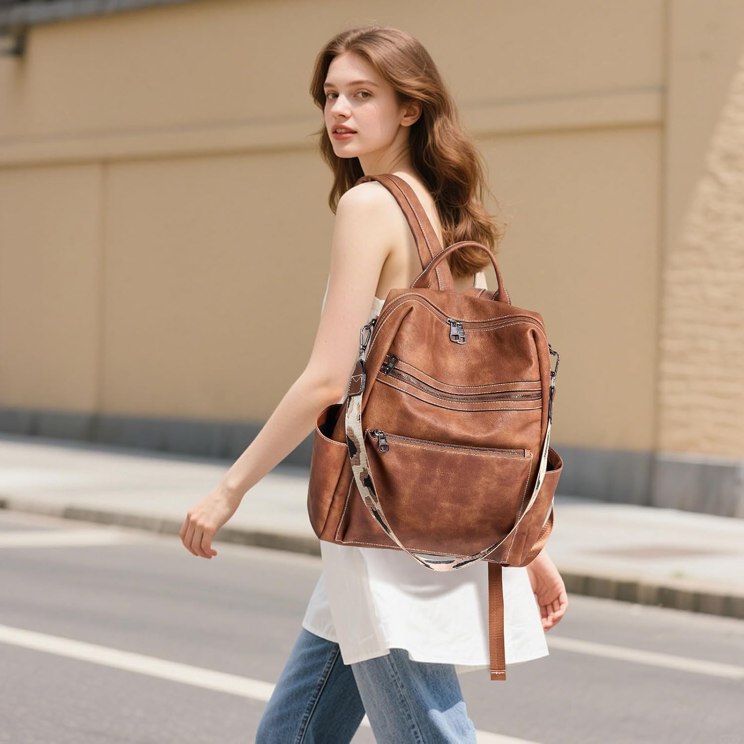 Vegan Leather Laptop Backpack for Women 15.6 Inch Work Backpack Purse for Travel College - Image 7
