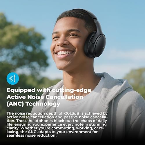 Miniatura 2 de havit Auriculares con cancelación activa de ruido, auriculares inalámbricos sobre la oreja, auriculares plegables Bluetooth 5.3 sobre la oreja,