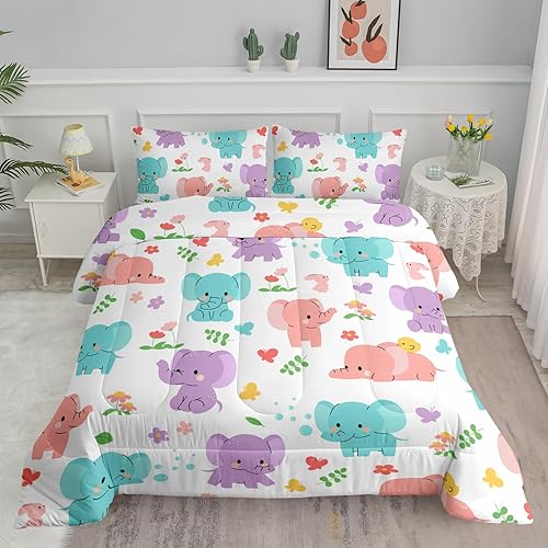 Juego de ropa de cama de elefante de dibujos animados, tamaño individual, juegos de edredón de elefante, juegos de ropa de cama de elefante