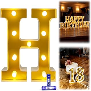 Decorative LED Light, Gold Mirrored Finish, Batteries Included, Letter H