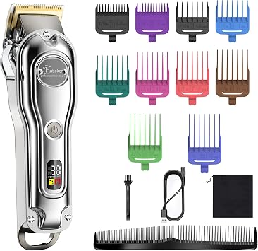 Hatteker Mens Hair Clipper Hair Trimmer Cord Cordless Professional Hair Cutting Kit Beard Trimmer Rechargeable IPX7 Waterproof LED Display 10 Colorful Clipper Combs