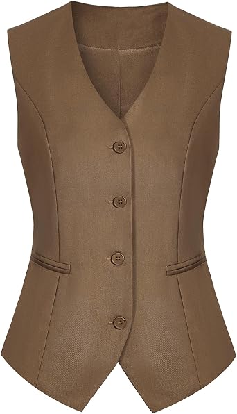 Waistcoat Vest for Women Fully Lined V-Neck Button Down Formal Fitted Dressy Suit Vest Coat with Pockets