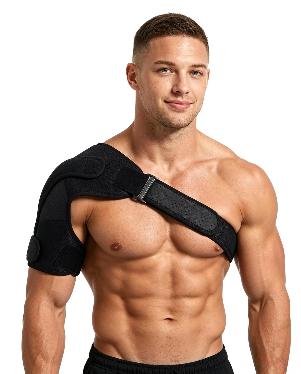 Adjustable Shoulder Support Brace with Detachable Chest Strap, Custom Compression Rotator Cuff Wrap for AC Joint & Rotator Cuff Discomfort, Breathable Shoulder Stabilizer Fits Left & Right Shoulder