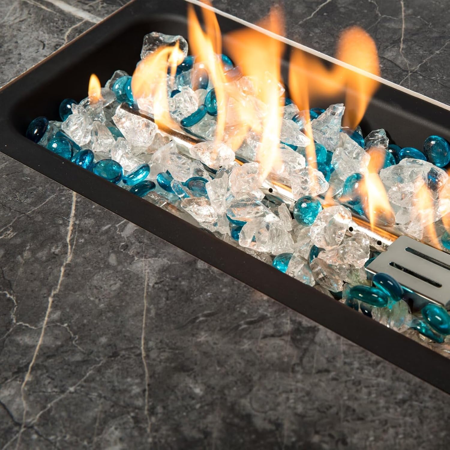 32 in Propane Fire Pit 50,000 BTU Outdoor Gas Fire Pit Table with Tempered Glass Tabletop and Rattan Wicker Base, Rectangle Fire Table for Patio Deck Party Gathering, Brown