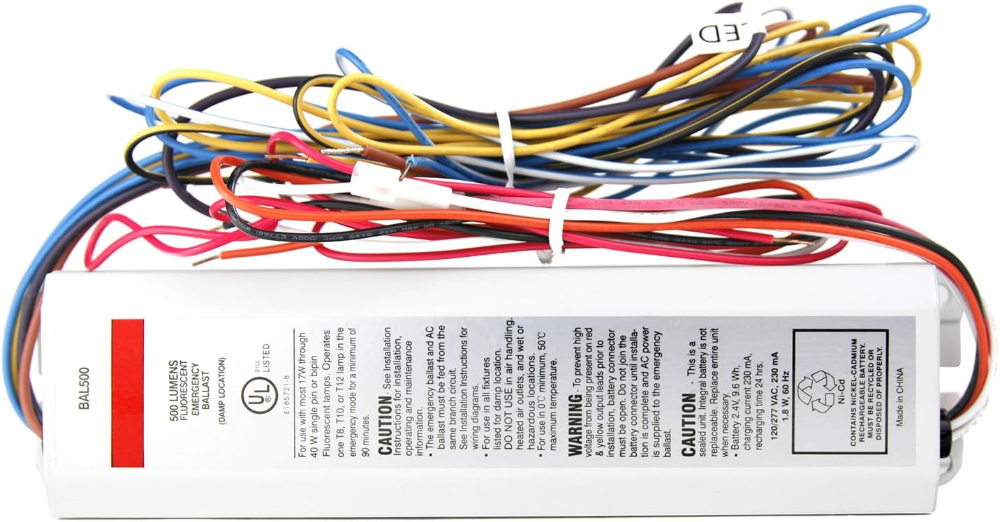 SUNLITE 40500-SU BAL500 Linear Fluorescent Ballast With Battery Back-Up, 17-40 Watts, 120/277 Volts, 500 Lumens, Up To 90 Minutes Reserve Power, UL Listed