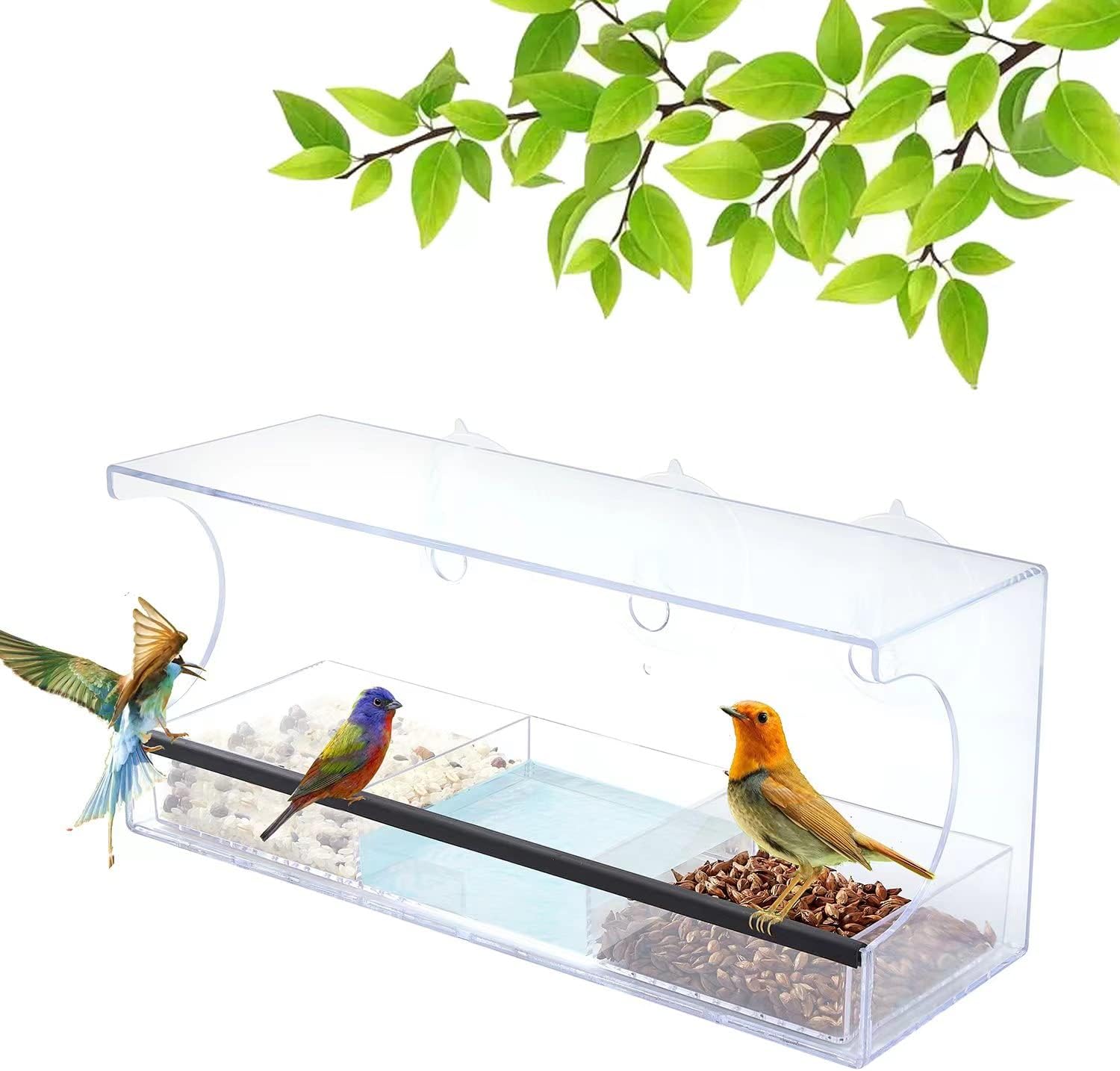 Window Bird Feeder, Acrylic Bird Feeder, Wild Bird Feeders, Hangout Clear Window Bird Feeder Weatherproof Bird House, Outdoor Bird Feeder, Great Bird Watching Gifts for Seniors and Kids…