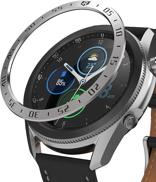 Ringke Bezel Styling for Galaxy Watch 3 45mm [Stainless Steel] Bezel Ring Adhesive Cover Scratch Protection for Galaxy Watch3 45mm Accessory - Silver (45-01)
