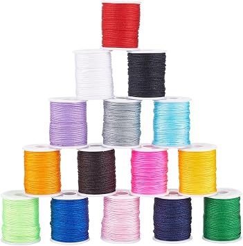 PH PandaHall 150 ياردة 0.8 مم خيط خرز نايلون للسوار، 15 لونًا سلك عقدة صيني خيط سوار نايلون Kumihimo Macrame سلك خيط لأساور الصداقة قلادة Macrame Wind Chime