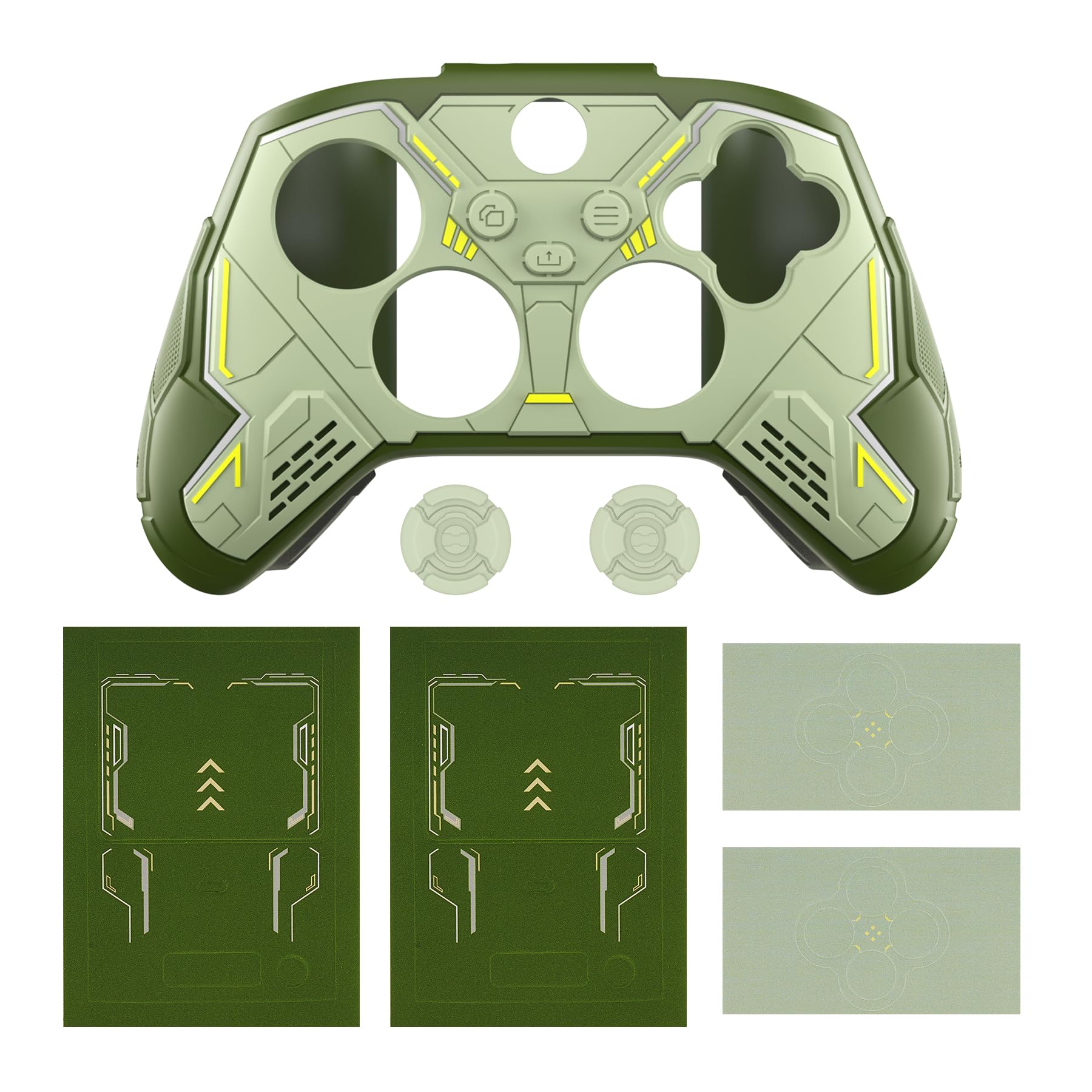 playvital Cover Controller per Xbox Series X/S Joystick, Custodia Silicone Case Grip Antiscivolo & Copri Levette Analogiche & Adesivi, Accessori Protettivi, Mecha Stellare-Verde