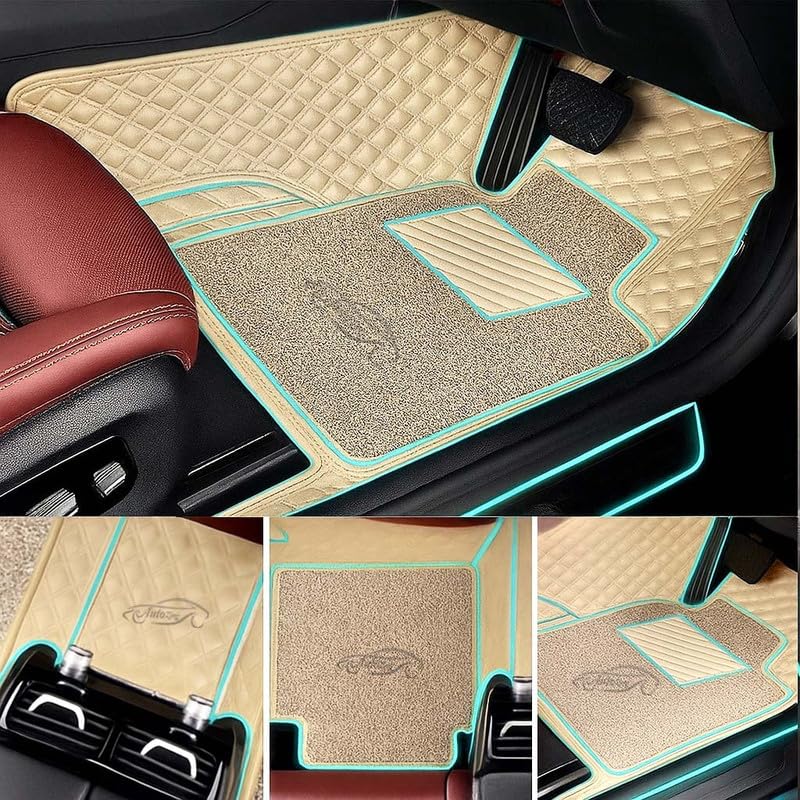 Image of Premium 7D Car Floor Mat Full Set for Skoda Octavia (2018-2022) | Luxury Leather with Detachable Curly /Grass Car Foot Mat with Heal Pad | 100% Waterproof & Anti-Skid (Beige Beige)