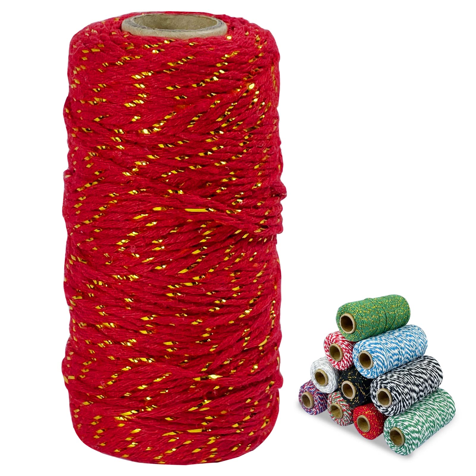 Uiopa Multicolor Red And Gold Twine String 2Mm X 100M, Christmas String Cotton Bakers Twine Butchers String Parcel Rope, Craft Twine For Gift Wrapping, Diy Crafts, Christmas, Baking, Gardening