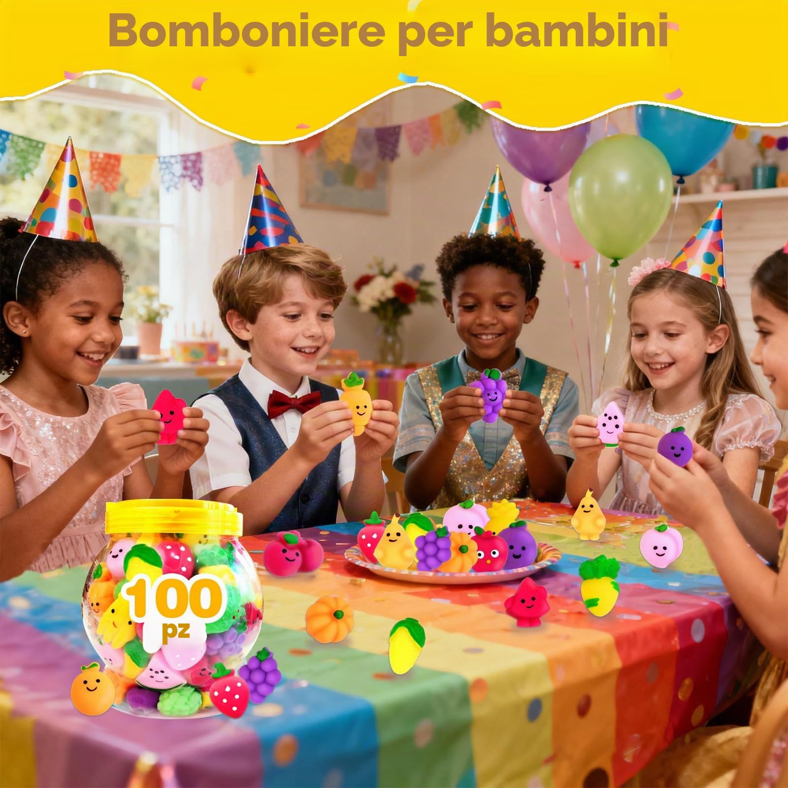 FUNNYB&G Mochi Squishies - 100 Pcs Mini Kawaii Squishy Gadget Compleanno Bambini, Regalini Fine Festa Compleanno Bambini (Frutta 100)