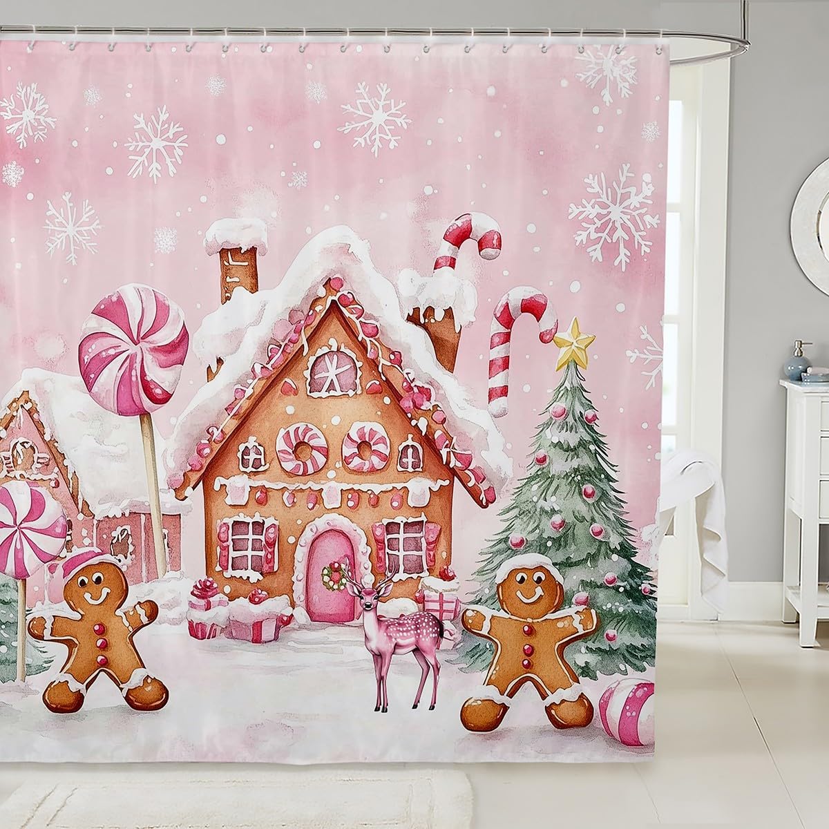 Manfei Cartoon Cat Kids Shower Curtains,Cute Animal Reading Books Bookshelf Bathroom Curtains for Boys Girls,Geometric Patchwork Abstract Chic Brown Waterproof Curtains,12 Hooks Suits,72" W x 84" L