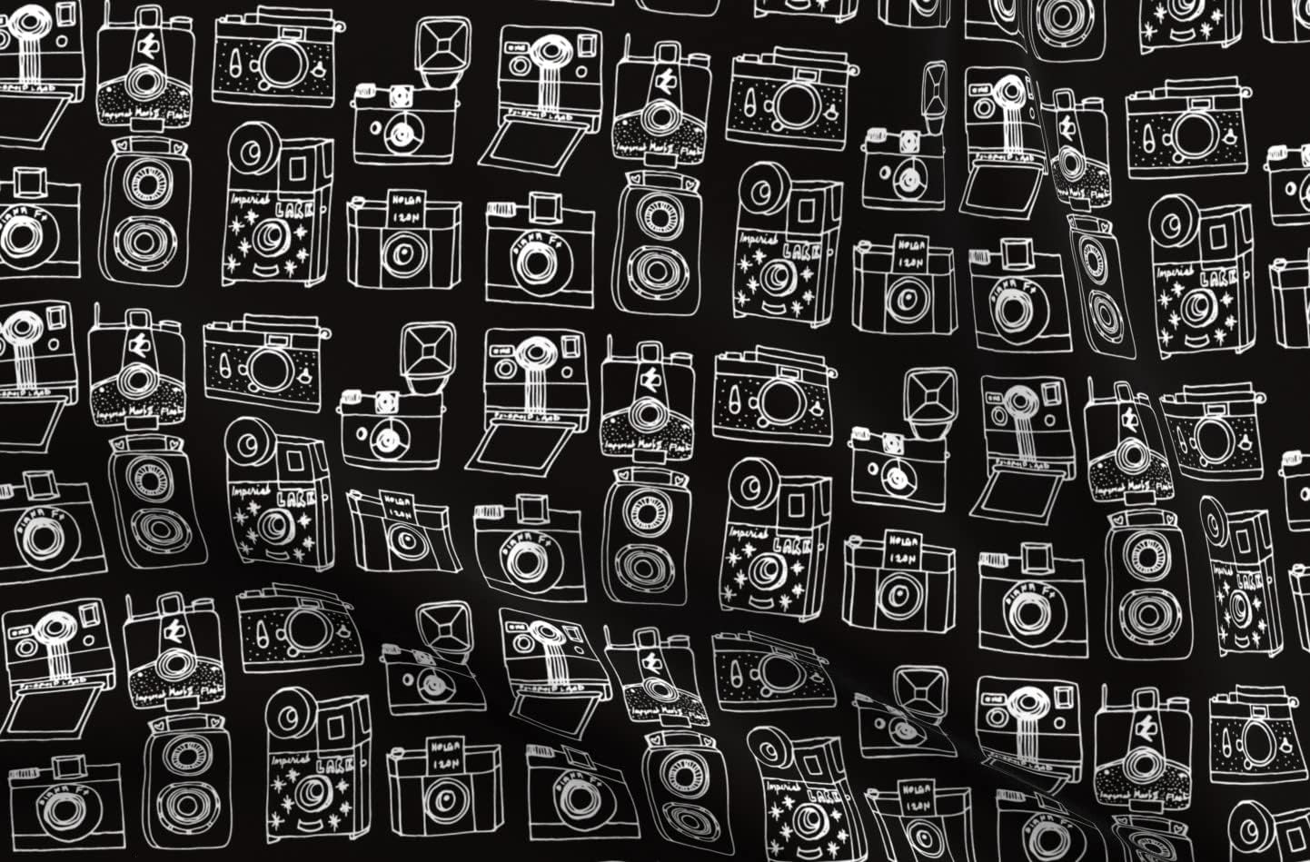 Spoonflower Fabric - Vintage Black White Drawn Camera Illustration Retro Photography Printed on Petal Signature Cotton Fabric by The Yard - Sewing Quilting Apparel Crafts Decor