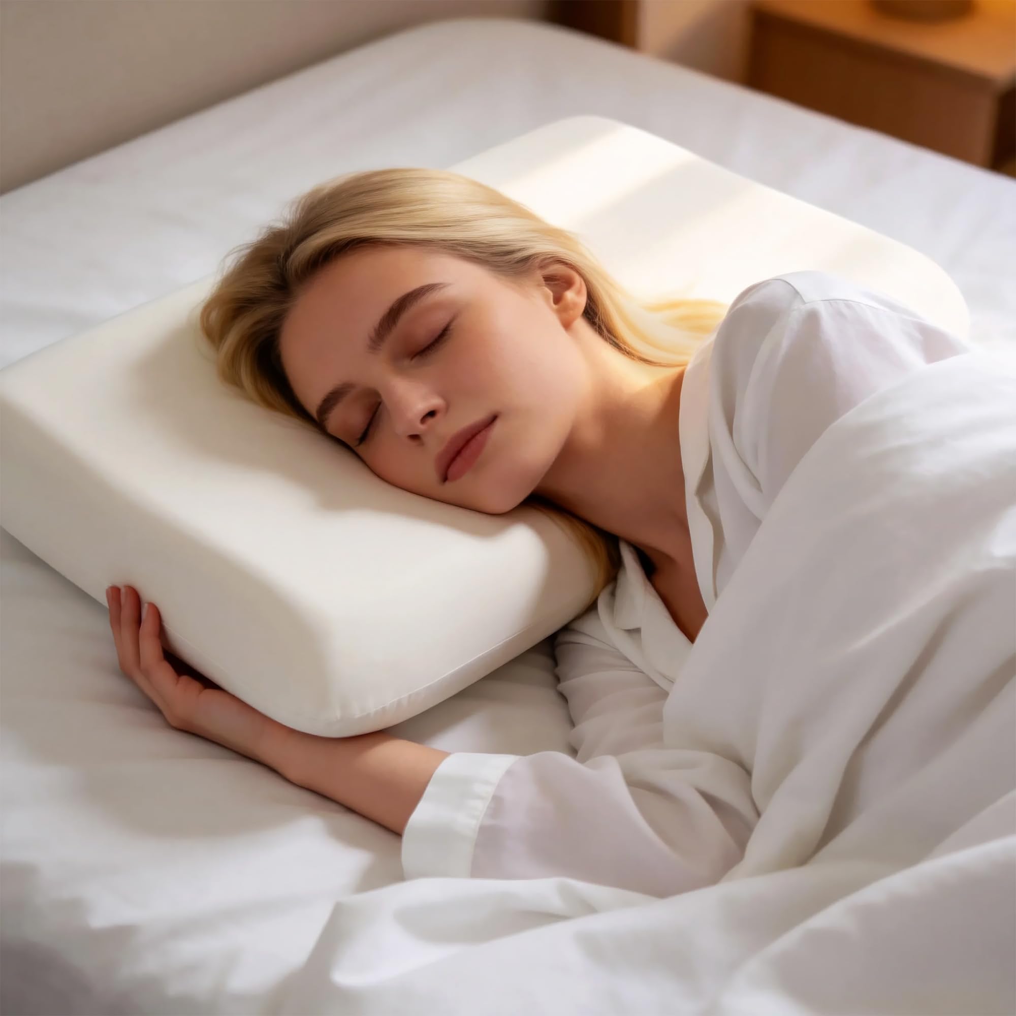 Vie Triomphe Triomphe Depuis 1912 White Vie Triomphe Zerobreeze Cloud Memory Foam Neck Pillow For Side & Back Sleepers, Contour Ergonomic Support, Breathable Hypoallergenic Pillow