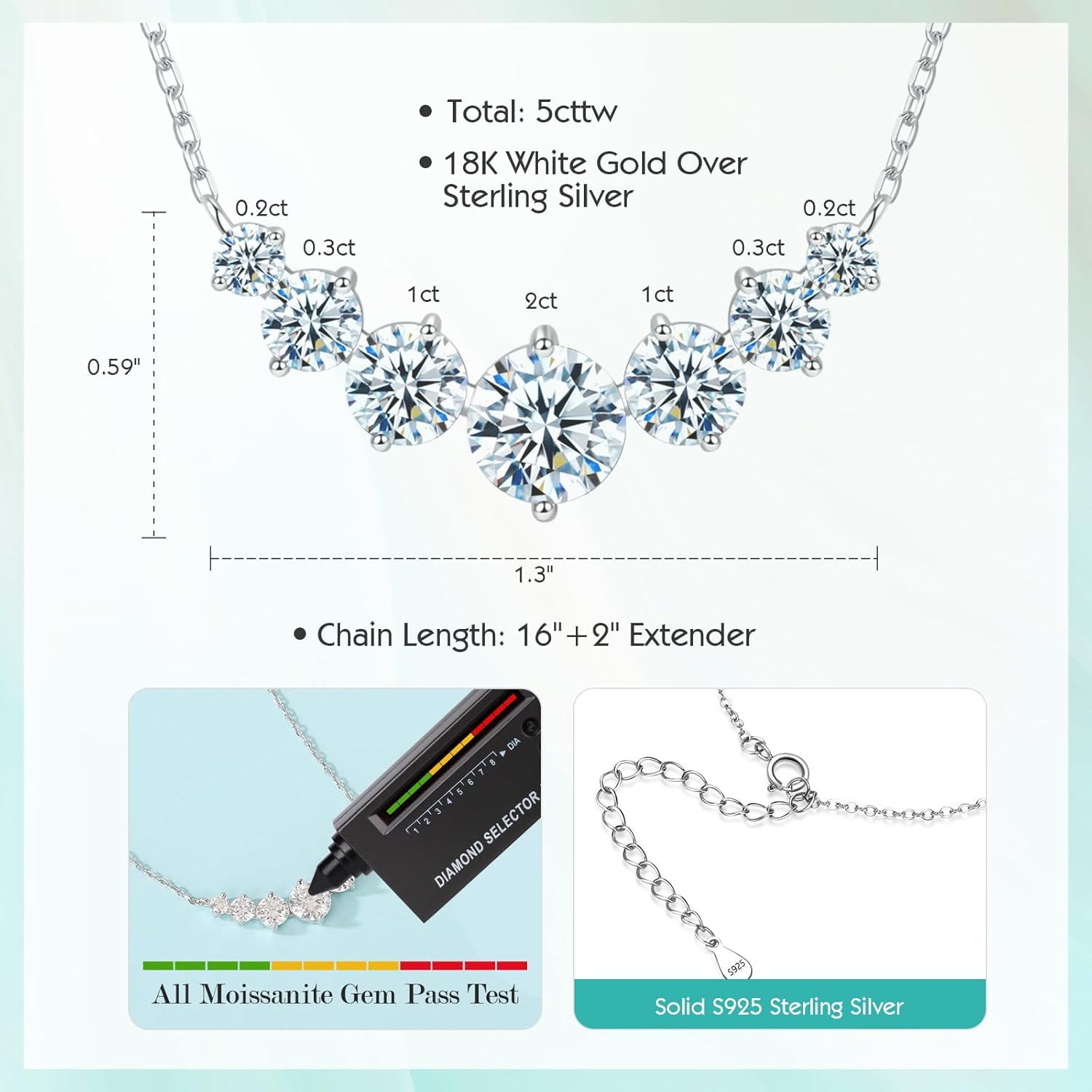 Moissanite Tennis Necklace for Women, S925 Sterling Silver Lab Created Moissanite Pendant Necklaces, Wedding Jewelry for Her Wife Girlfriend Birthday