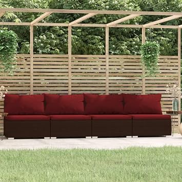 Large Modular 4-Seater Sofa, Brown PE Rattan Outdoor Patio Furniture Set, Weather-Resistant, 27.6x110.2x23.8 Inches for Balcony, Garden, Deck, Easy Assembly