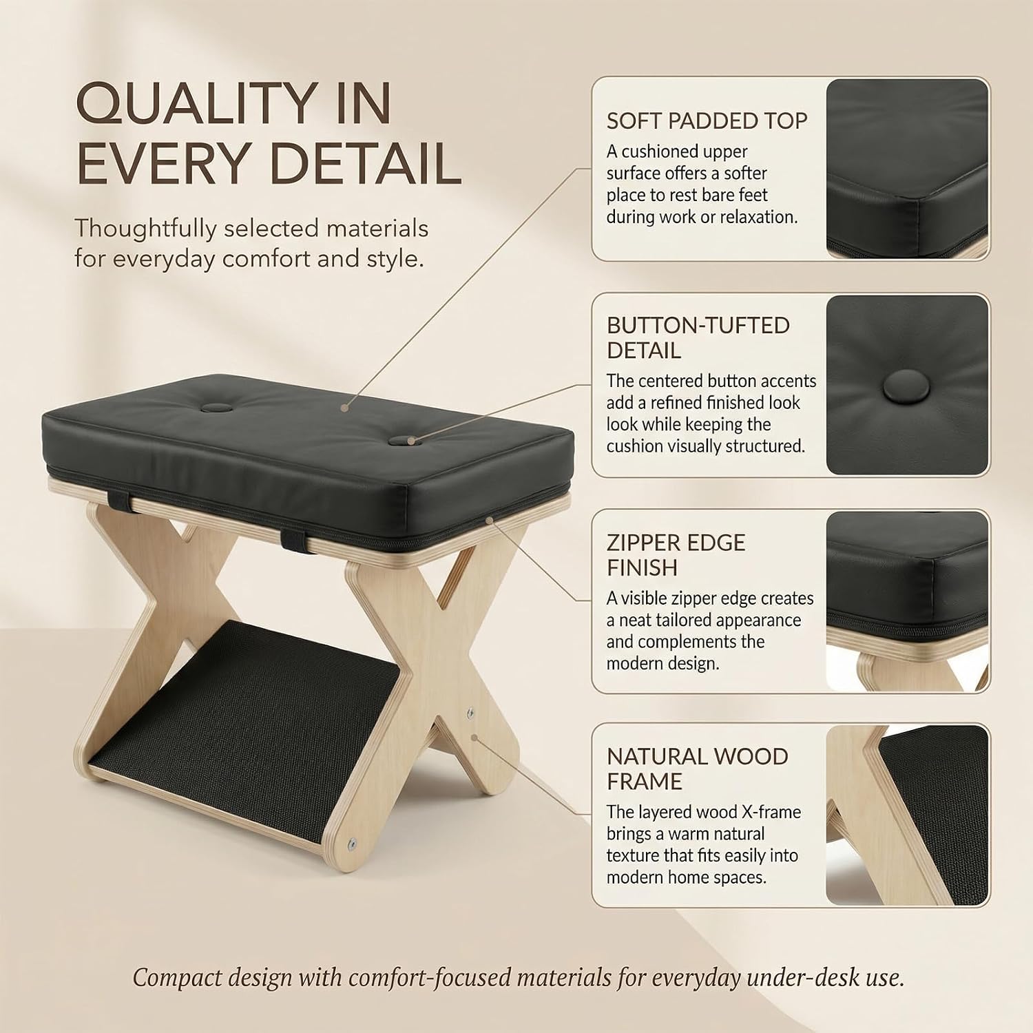 Wooden Foot Rest Under Desk for Office, Ergonomic Desk Foot Rest with Non-Slip Surface, Footrest for Under Desk at Work, Office Foot Stool for Home, Study and Gaming