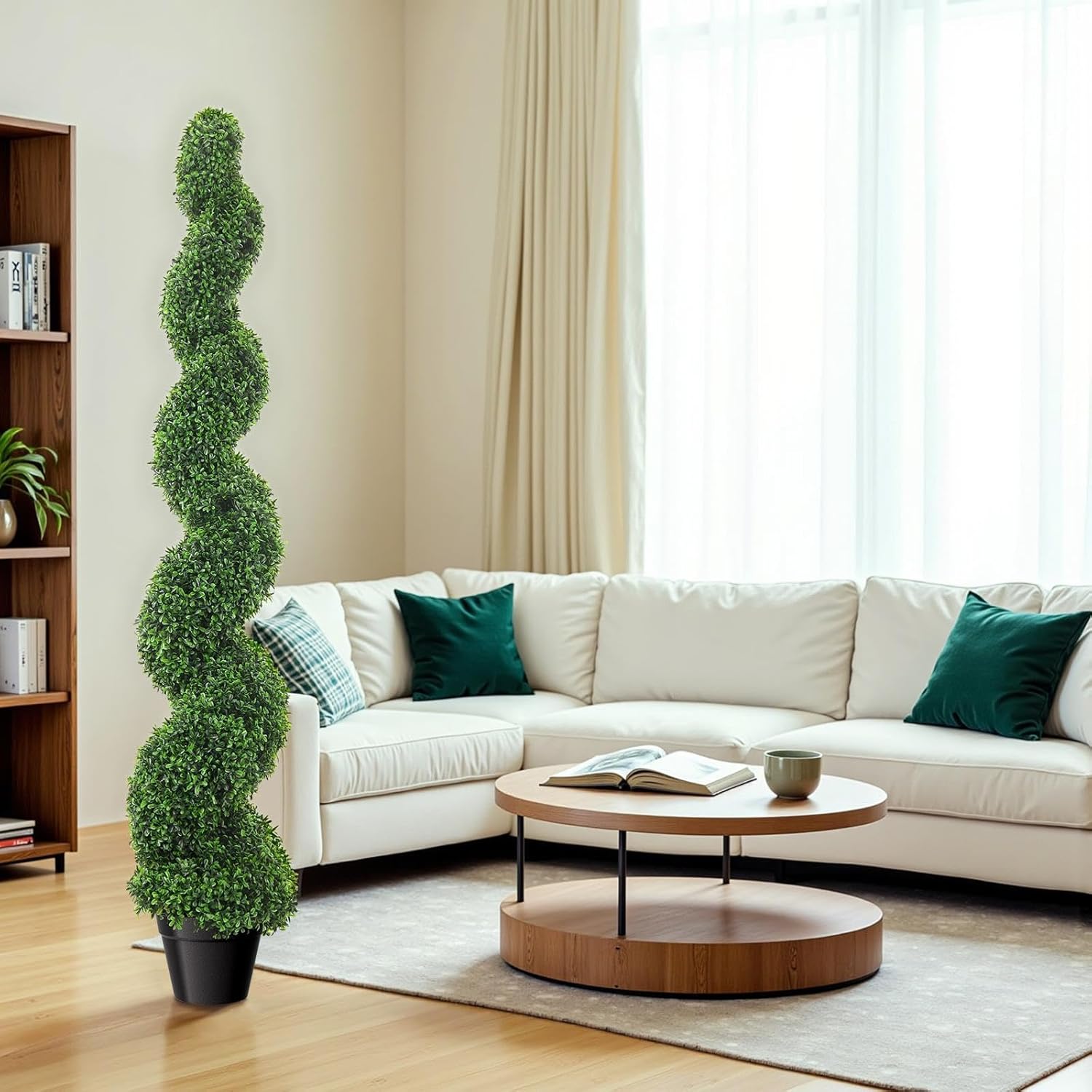 5ft Spiral Boxwood Topiary Trees Artificial Outdoor Set of 2, UV Resistant Faux Plants for Outdoor Planters, Faux Boxwoods for Front Porch Decor