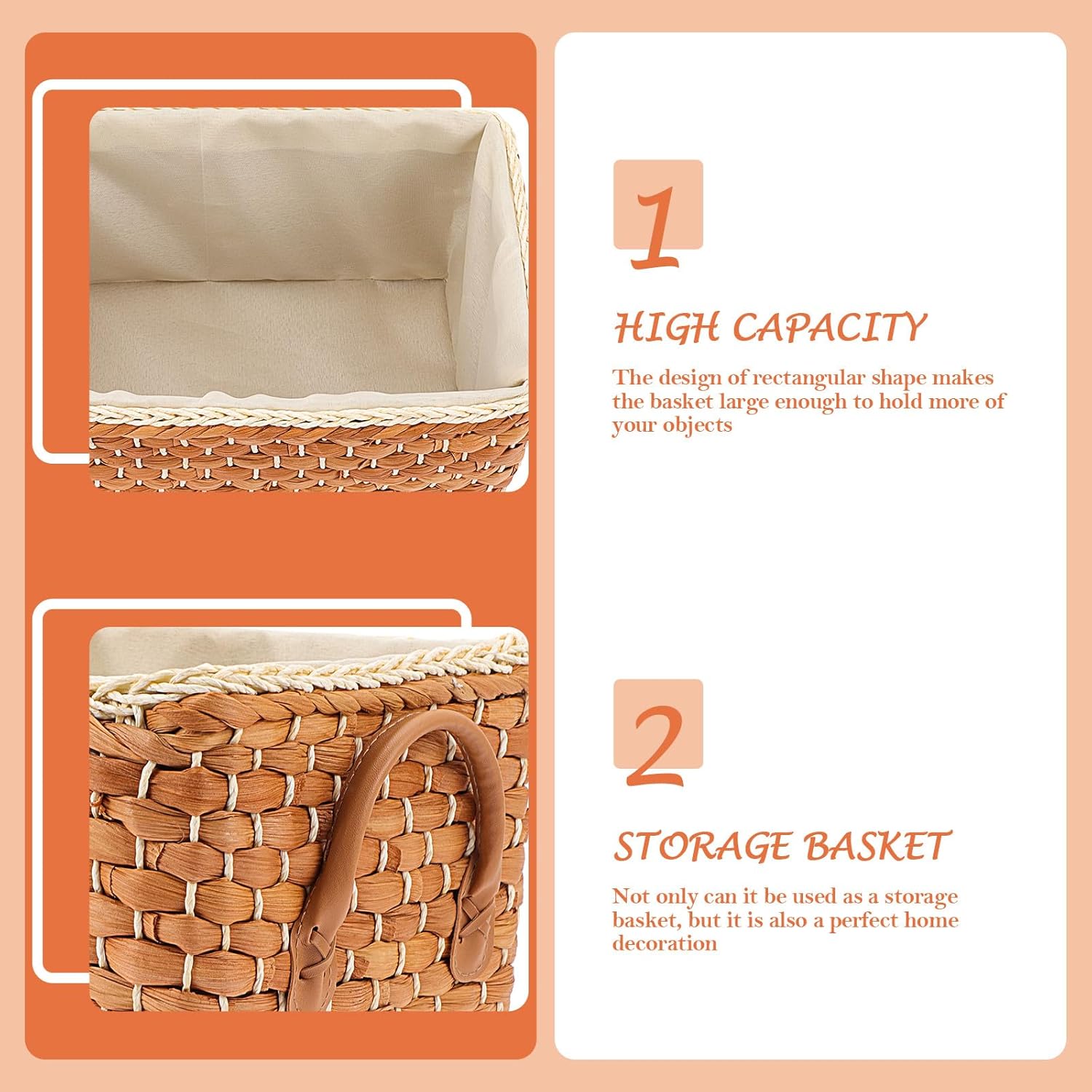 KICHOUSE Woven Grass Storage Basket Small Coffee Color Multipurpose Sundries Organizer Household Storage Bin for Clothes and Snacks