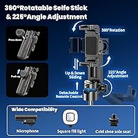 Vista 3 de Palos Selfie para iPhone, trípode multifuncional 4 en 1 para teléfono con control remoto, palo selfie mini de bolsillo, adecuado para fotografía