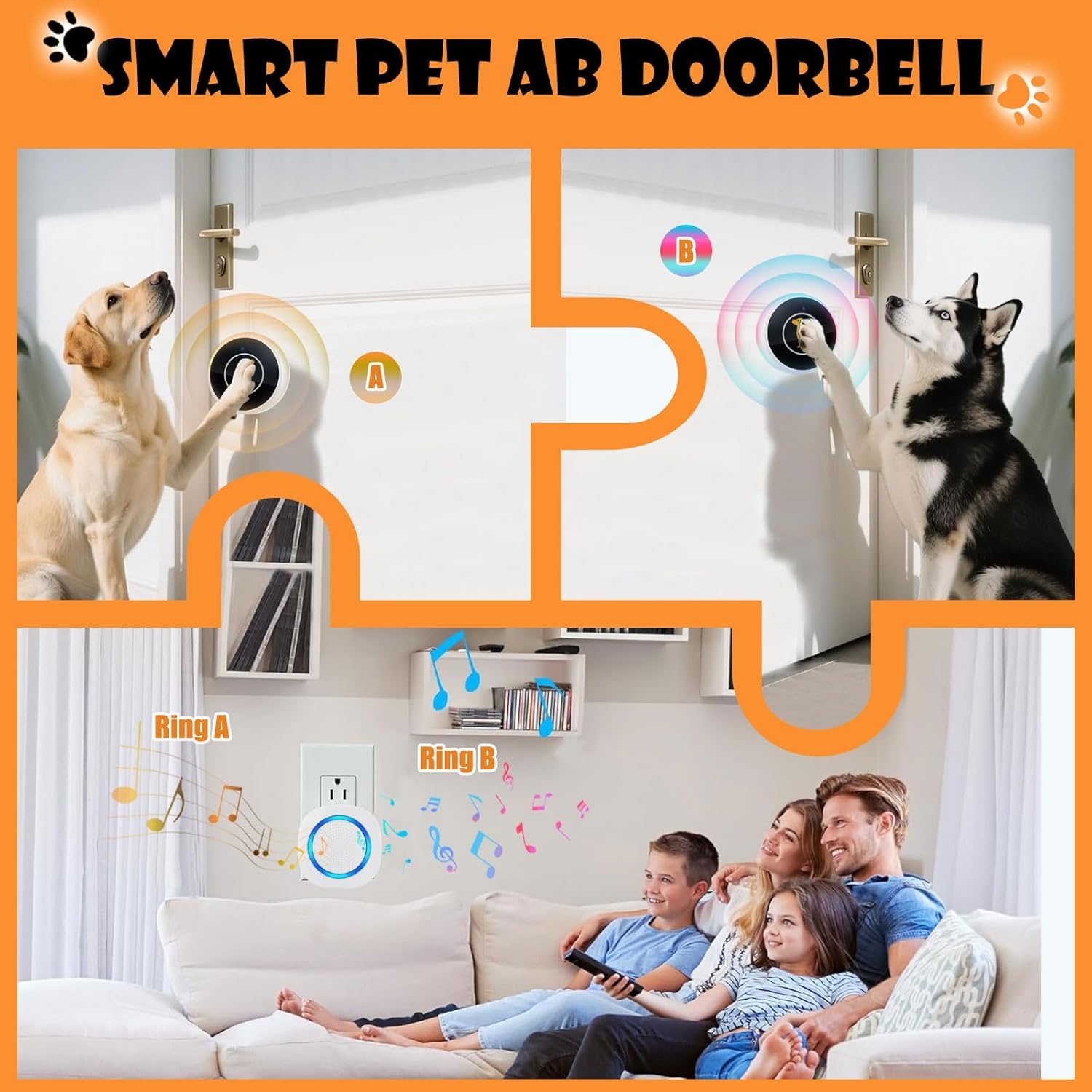 Smart Dog Door Bell Wireless Puppy DoorBell for Potty Training, Dog Bells to go Outside, IP55 Waterproof Bells for Dogs to Ring to go Potty (6 Receivers+12 Buttons)