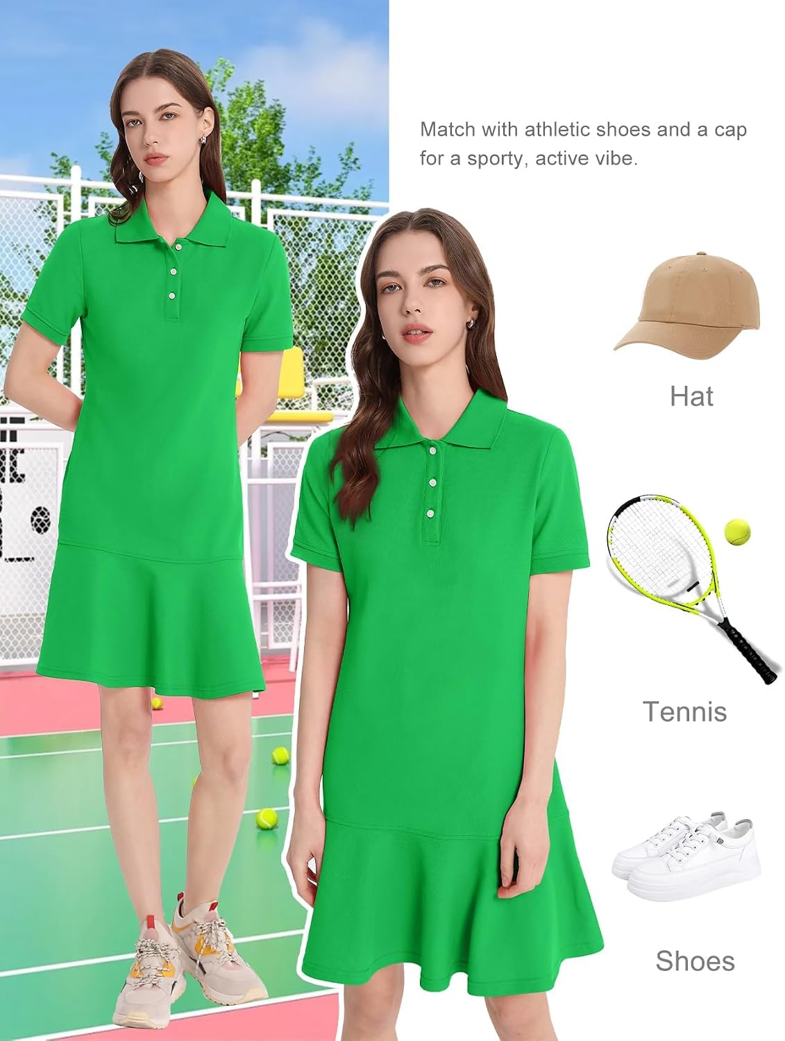 Flygo Womens Polo Dress Collared Short Sleeve Ruffle Golf Tennis T Shirt Sports Workout Mini Summer Dresses Tunic Pique