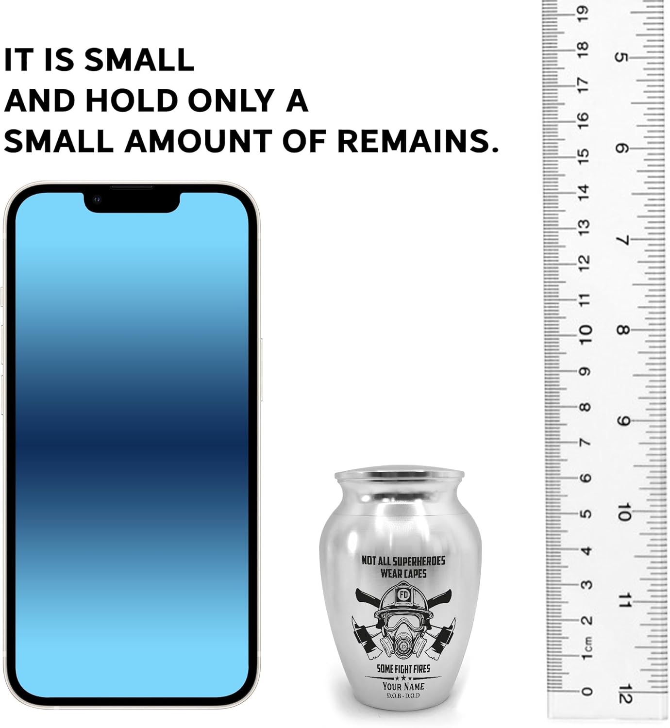 Artsy Woodsy Personalized Fireman Mini Urns Stainless Steel, Decorative Keepsake Urns with Fire Fighter Design 2.56 inch, Funeral Memorial Urns for Adult Male Female Human Ashes (Silver, 2.56, 04)