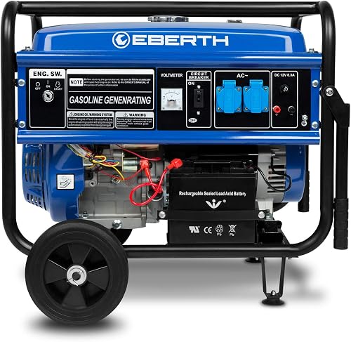 EBERTH 5500 Watt Petrol Power Generator Emergency Generator (E-Start, Automatic Voltage Regulator AVR, 13 HP Petrol Engine, 4-Stroke, Air-Cooled, Pulley Start, Voltmeter, 1-Phase or 3-Phase), Blue - 3