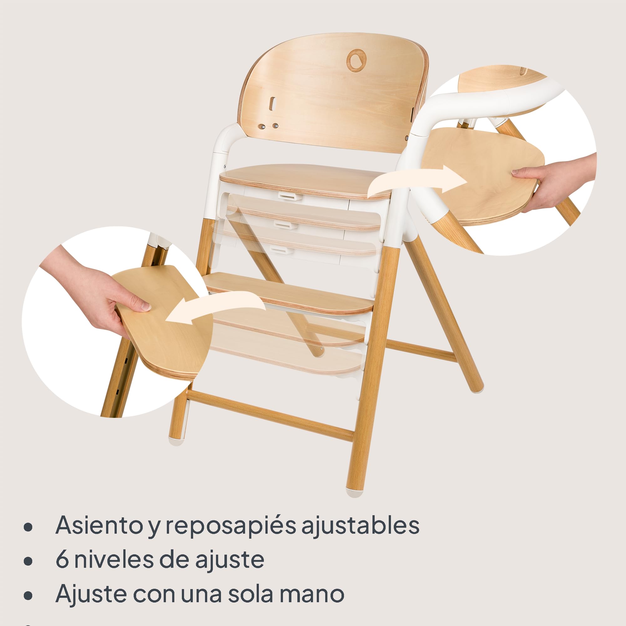 Lionelo Celia Trona Evolutiva de Madera 3‑en‑1 – Crece con el Niño (6 m‑90 kg) | Reposapiés Ajustable, Arnés 5 Puntos, Cojín y Bandeja Fácil de Limpiar