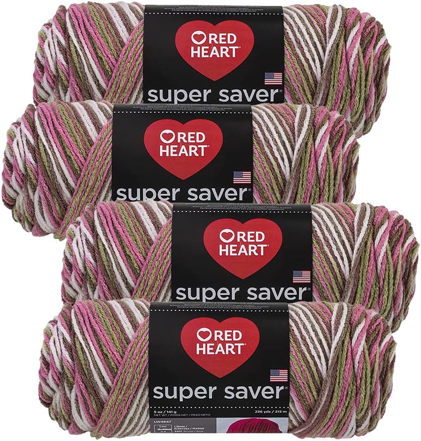 Red Heart Super Saver Yarn (4-Pack of 5oz Skeins) (Pink Camo)