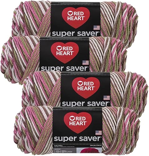 Red Heart Super Saver - Ovillo de estambre (paquete de 4 madejas de 5 onzas) (camuflaje rosa)