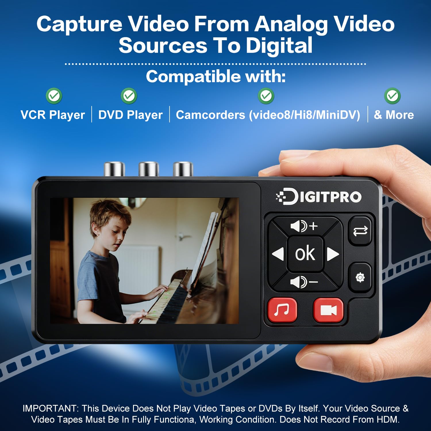 VHS to Digital Converter, HD VHS Digitalisieren Videorecorder mit Remote, VHS Video Grabber Compatible with Mini DV, DVD Player, Blu Ray Player, Hi8, Camcorder, Kassette Tape, Gaming Consoles