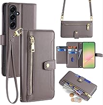Hülle Kompatibel mit Samsung Galaxy A56 | Leder Handyhülle Praktische Handykette Kartenfächer Brieftasche Umhängetasche Kompatibel für Galaxy A56 | Grau