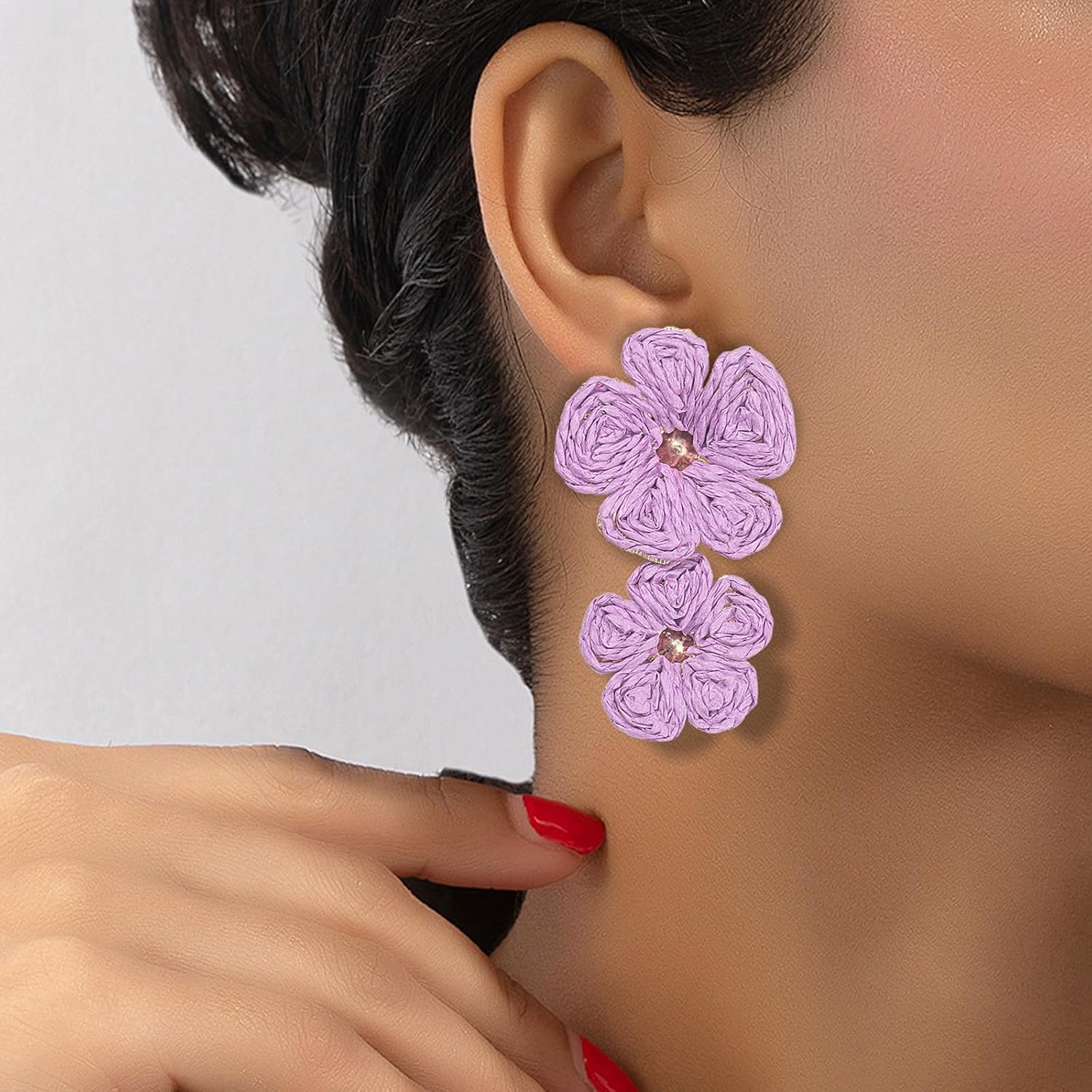 Raffia Earrings for Women Flower Drop Earrings Floral Boho Statement Dangle Spring Earring Trendy Cute Summer Jewelry for Women Trendy - Image 3