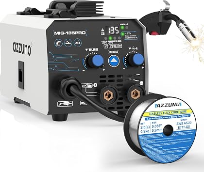 AZZUNO MIG Welder 135A & .035" 2LBS Flux Core Mig Welding Wire, 3 in 1 MIG Welder Machine Flux Core Welder/Lift TIG/Stick Welding Machine