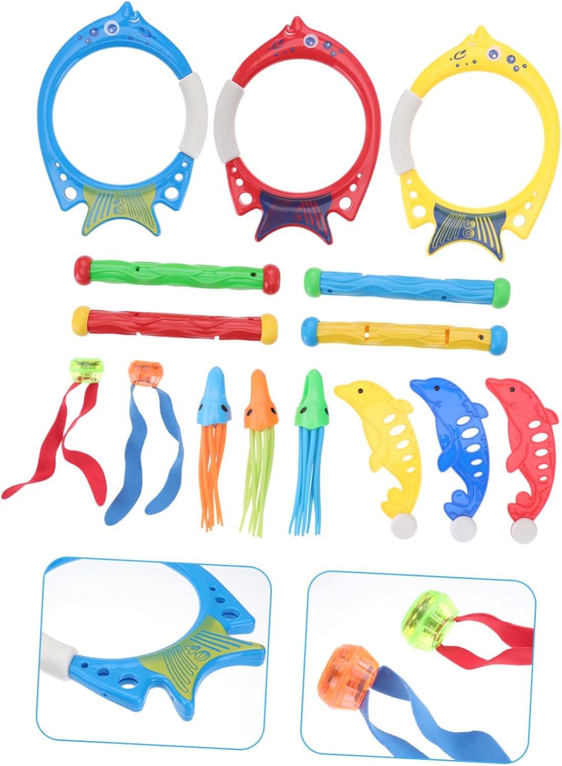 Totority 17pcs Diving for Swimming Pool Colorful Weighted Underwater Sinking with Smooth Edges for Diving Training and Water Fun Random Color
