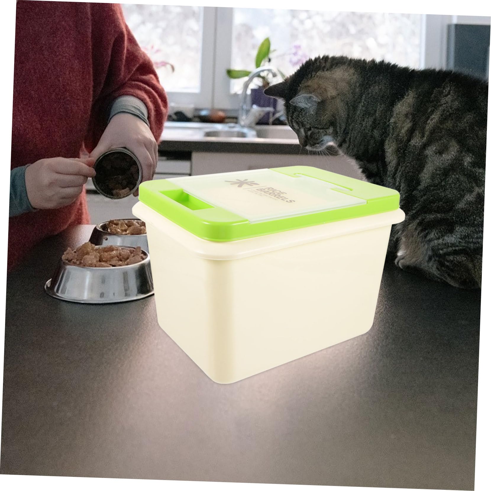 OKUMEYR 10l Cat Food Bucket Dog Food Storage Bin Sealed Lid Odorless Pet Food Barrel