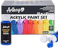 Artkey 24-Color Acrylic Paint Set, 2oz/59ml Bottles - Non-Toxic Kit for Artists & Beginners on Canvas, Wood, Rocks, Fabric, Ceramic