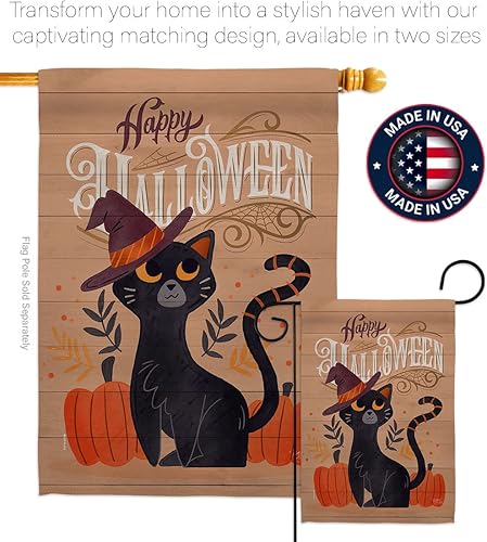 Miniatura 4 de Bandera de la casa de gato brujo – Paquete de otoño Halloween bruja truco o trato espeluznante noche negro temporada otoño calabaza apoyo nuestras