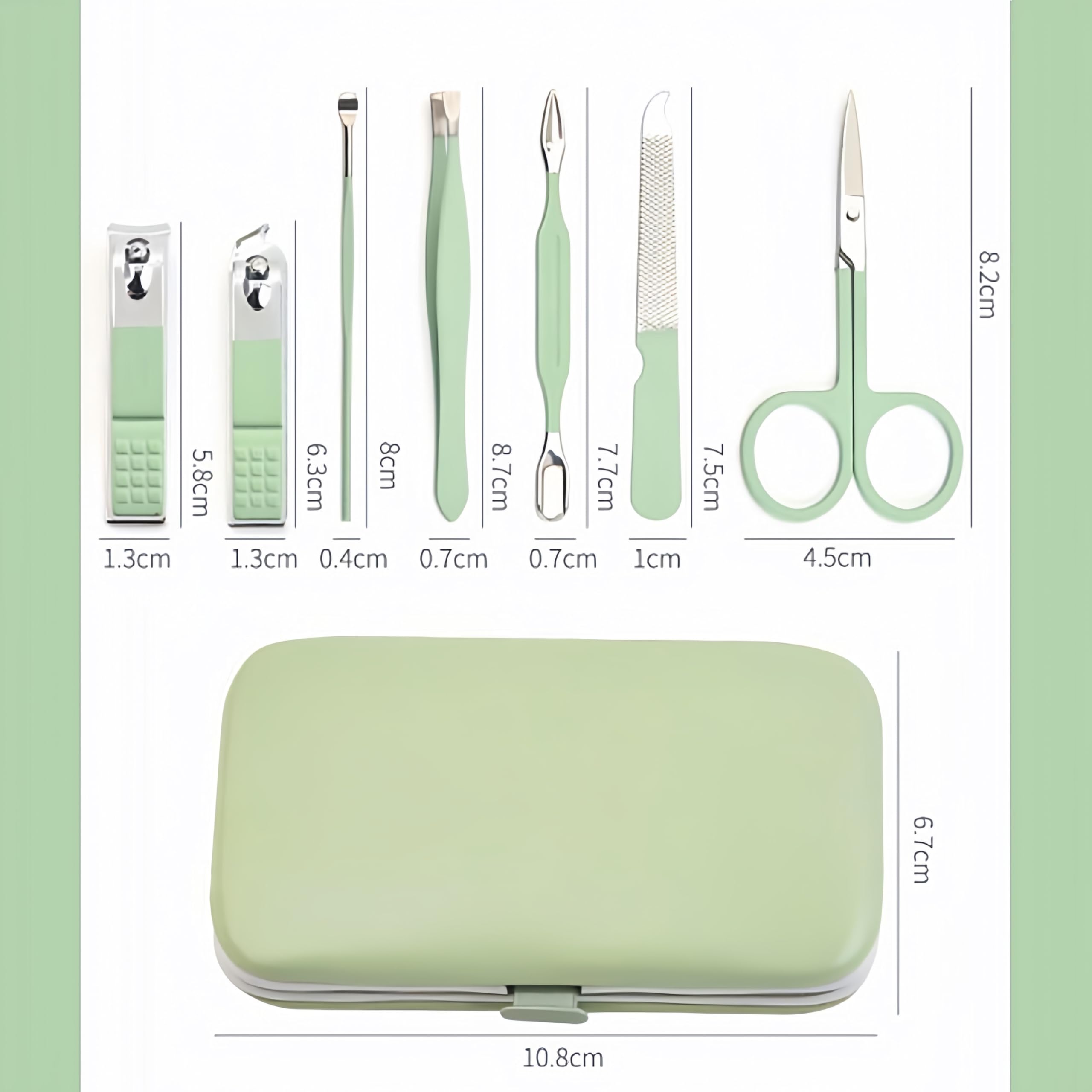QURIPE Juego de manicura de 7 piezas, kit de cortaúñas, kit de manicura de acero inoxidable, herramientas de corte de uñas, kit portátil de aseo de viaje, el mejor regalo con estuche de lujo (verde)