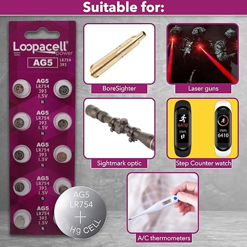 Miniatura 5 de LOOPACELL Batería AG5 (paquete de 10) - Baterías alcalinas LR754 de 1.5 V